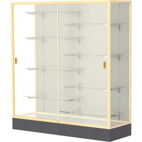 Waddell Display Case Of Ghent Colossus Floor Case, Plaque Back, Champagne Gold Frame, 60"L x 66"H x 20"D 2605-PB-GD